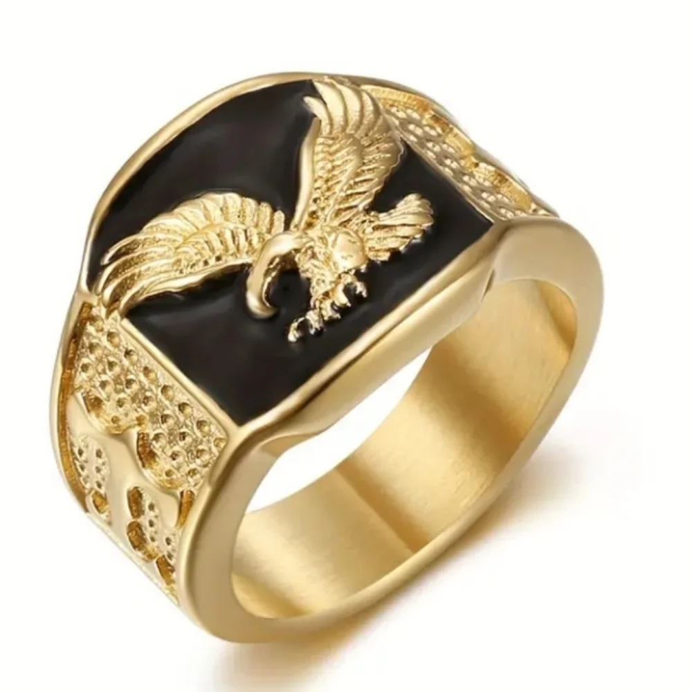Goldtone Black Eagle Men's Ring